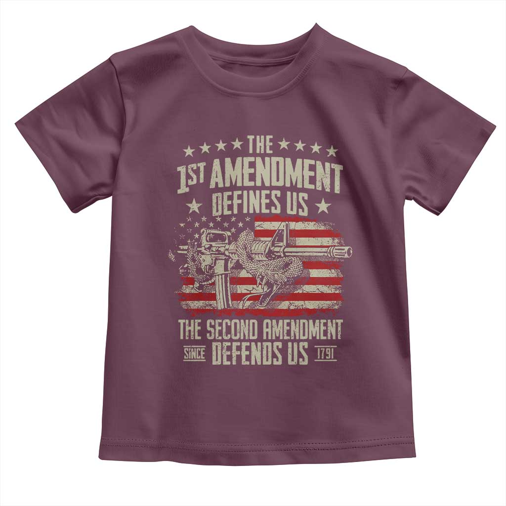 The 1st Amendment Defines Us The Second Defends Us Since 1791 Toddler T Shirt Vintage American Flag - Wonder Print Shop