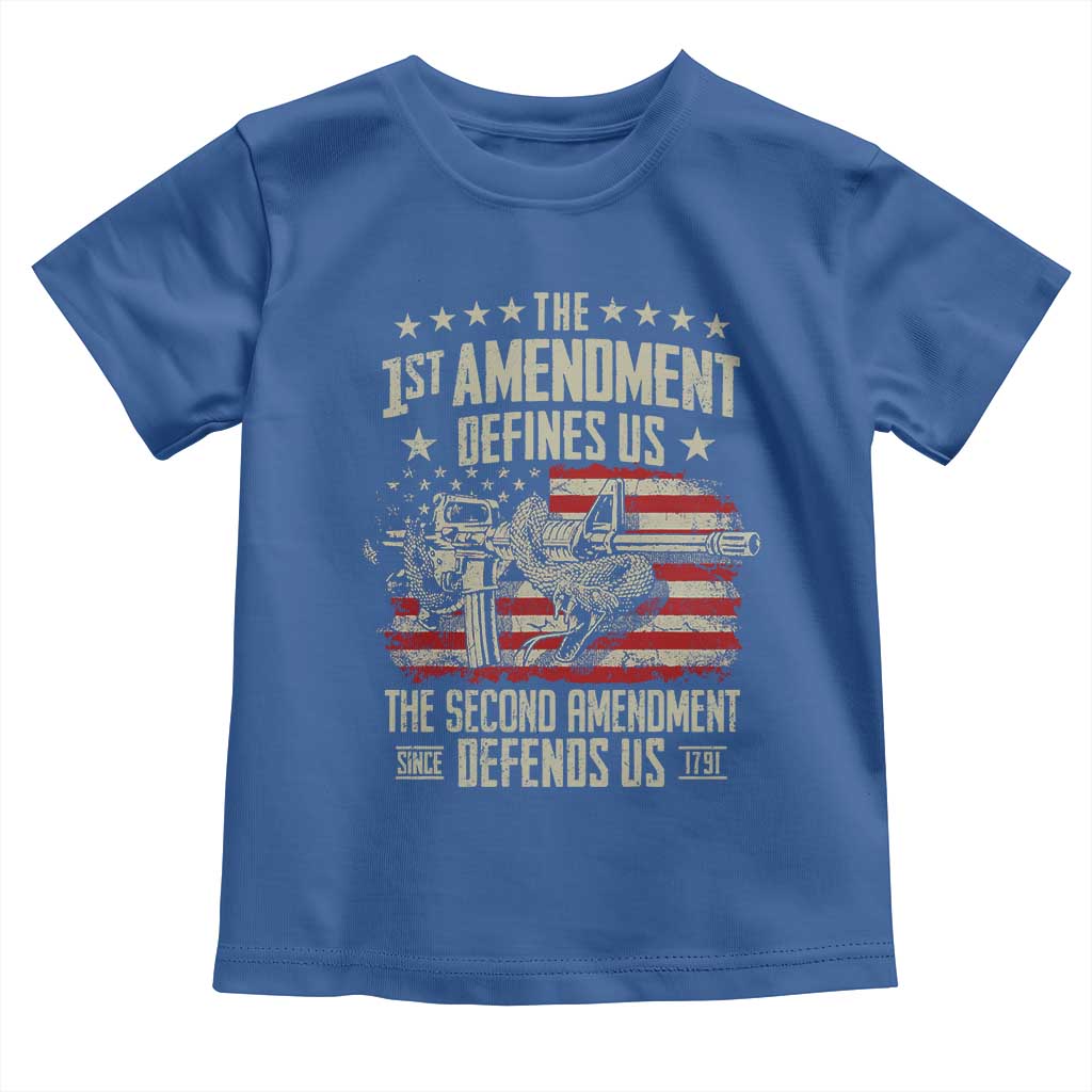 The 1st Amendment Defines Us The Second Defends Us Since 1791 Toddler T Shirt Vintage American Flag - Wonder Print Shop