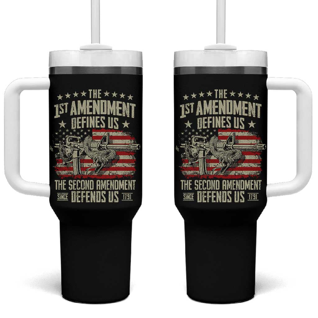 The 1st Amendment Defines Us The Second Defends Us Since 1791 Tumbler With Handle Vintage American Flag - Wonder Print Shop