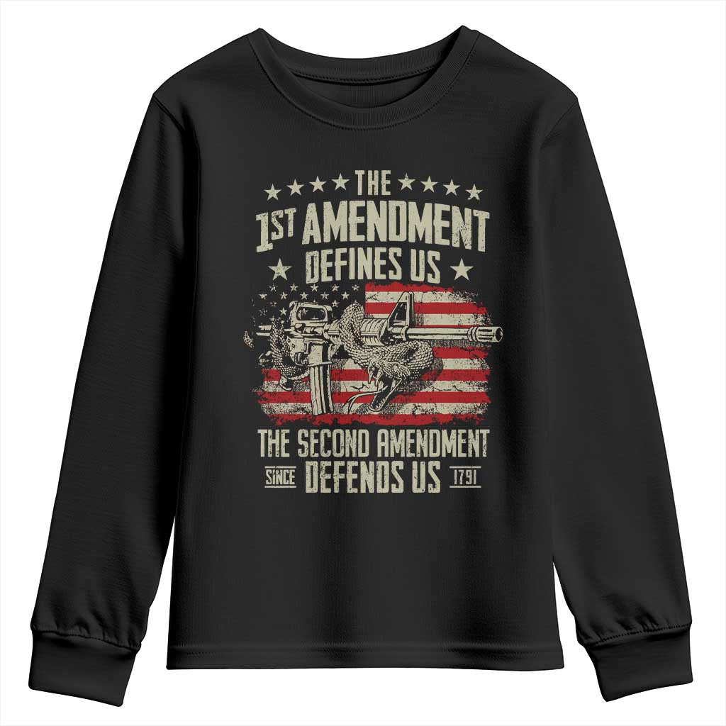 The 1st Amendment Defines Us The Second Defends Us Since 1791 Youth Sweatshirt Vintage American Flag - Wonder Print Shop