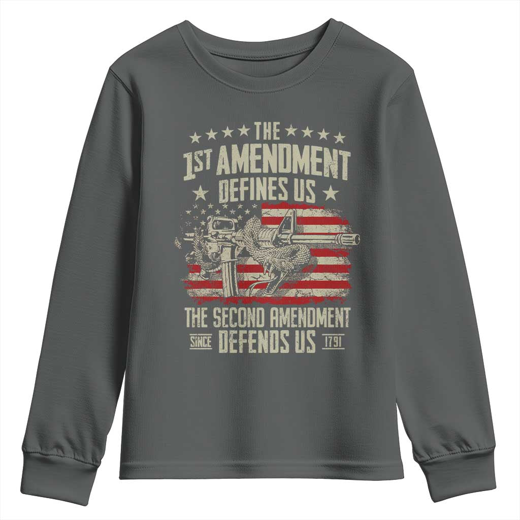 The 1st Amendment Defines Us The Second Defends Us Since 1791 Youth Sweatshirt Vintage American Flag - Wonder Print Shop