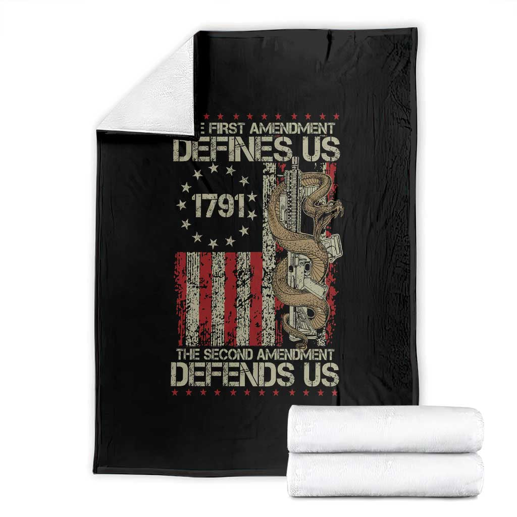The First Amendment Defines Us The Second Defend Us Throw Blanket Vintage American Flag - Wonder Print Shop