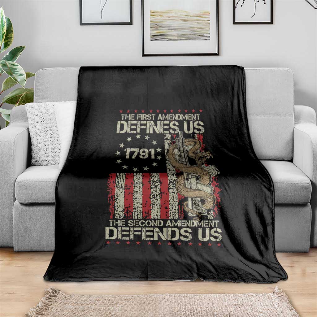 The First Amendment Defines Us The Second Defend Us Throw Blanket Vintage American Flag - Wonder Print Shop