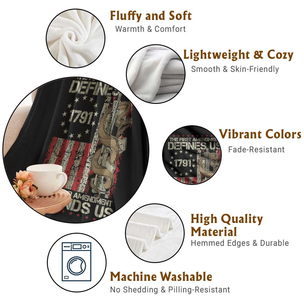 The First Amendment Defines Us The Second Defend Us Throw Blanket Vintage American Flag - Wonder Print Shop