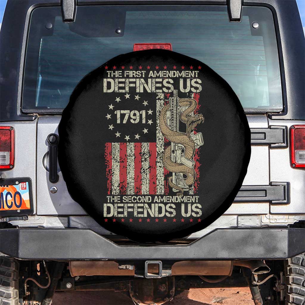 The First Amendment Defines Us The Second Defend Us Spare Tire Cover Vintage American Flag - Wonder Print Shop