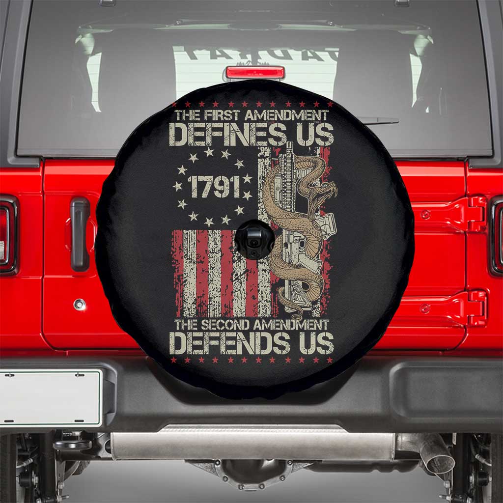 The First Amendment Defines Us The Second Defend Us Spare Tire Cover Vintage American Flag - Wonder Print Shop