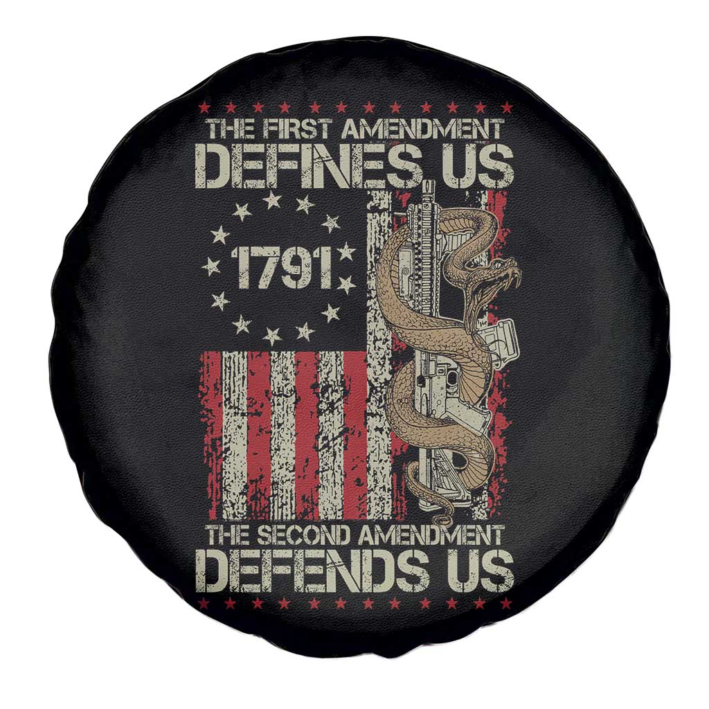 The First Amendment Defines Us The Second Defend Us Spare Tire Cover Vintage American Flag - Wonder Print Shop
