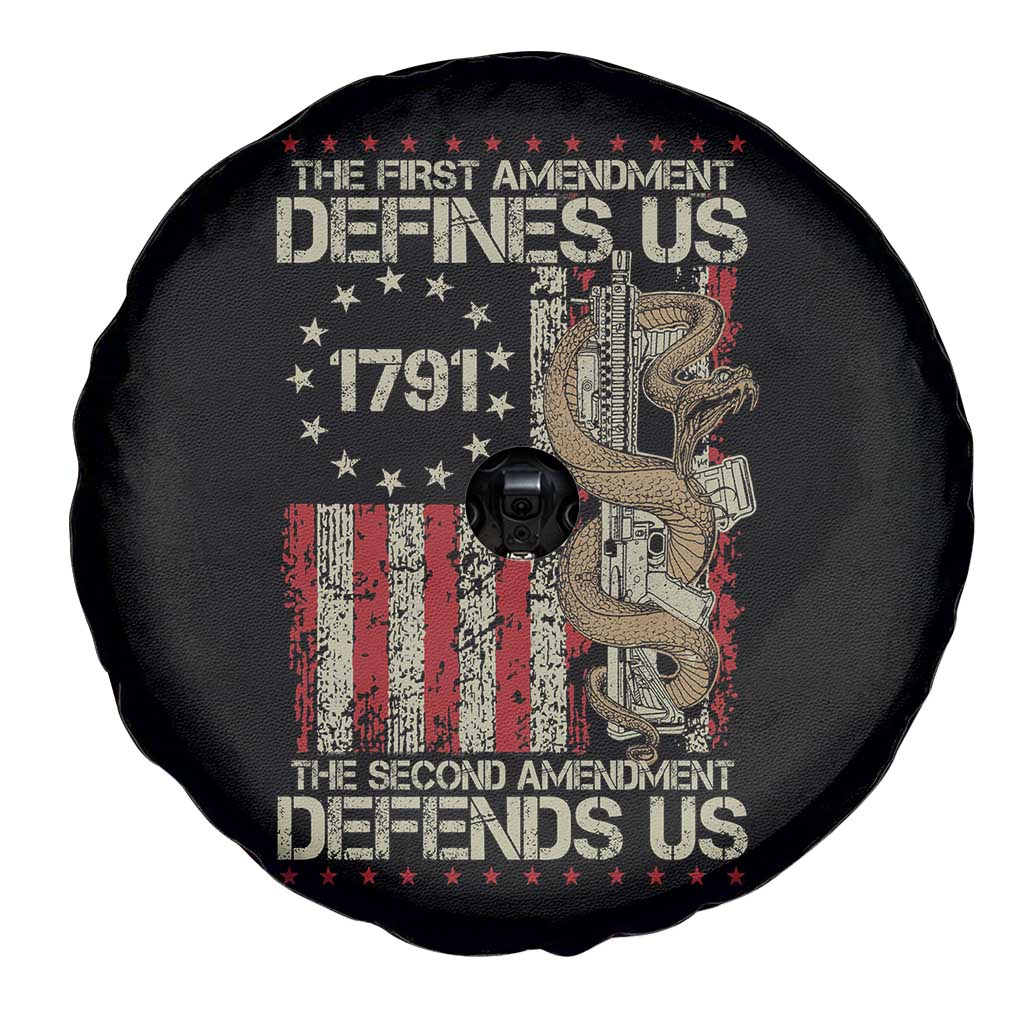 The First Amendment Defines Us The Second Defend Us Spare Tire Cover Vintage American Flag - Wonder Print Shop