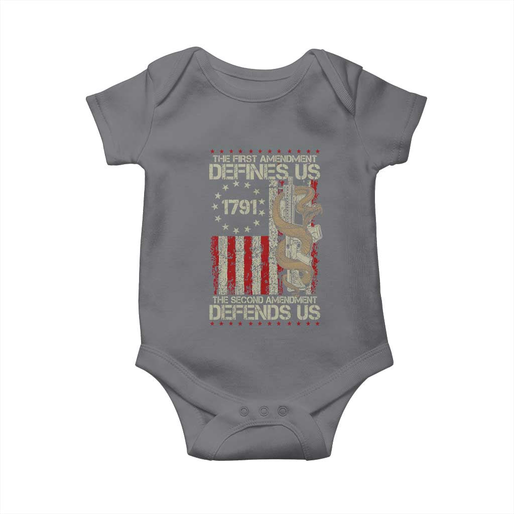 The First Amendment Defines Us The Second Defend Us Baby Onesie Vintage American Flag - Wonder Print Shop