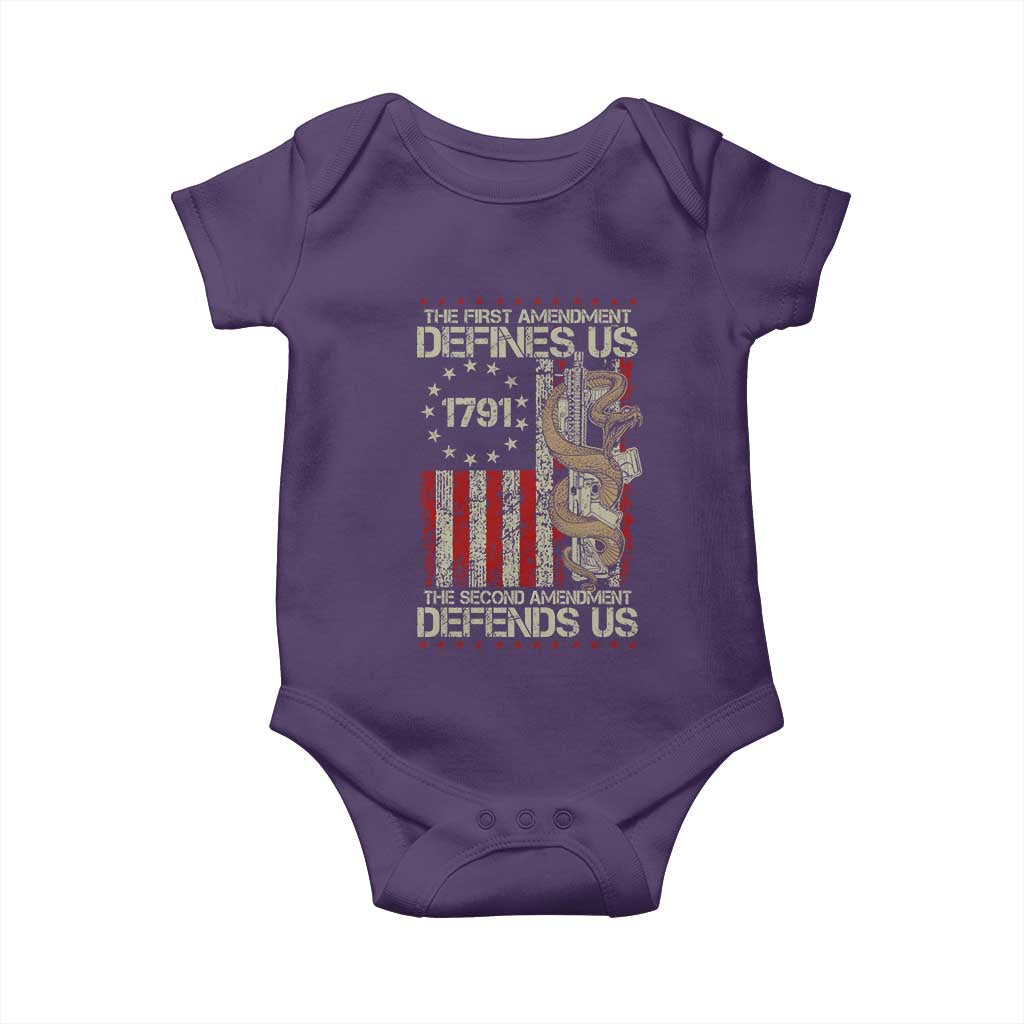 The First Amendment Defines Us The Second Defend Us Baby Onesie Vintage American Flag - Wonder Print Shop