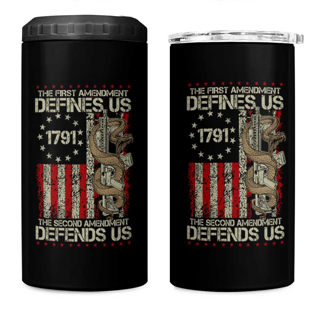 The First Amendment Defines Us The Second Defend Us 4 in 1 Can Cooler Tumbler Vintage American Flag - Wonder Print Shop