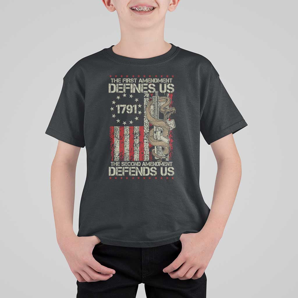 The First Amendment Defines Us The Second Defend Us T Shirt For Kid Vintage American Flag - Wonder Print Shop