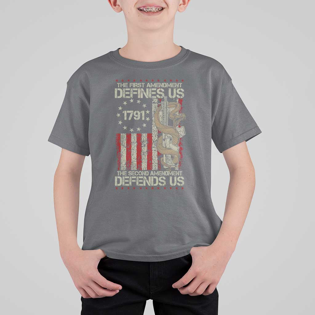 The First Amendment Defines Us The Second Defend Us T Shirt For Kid Vintage American Flag - Wonder Print Shop