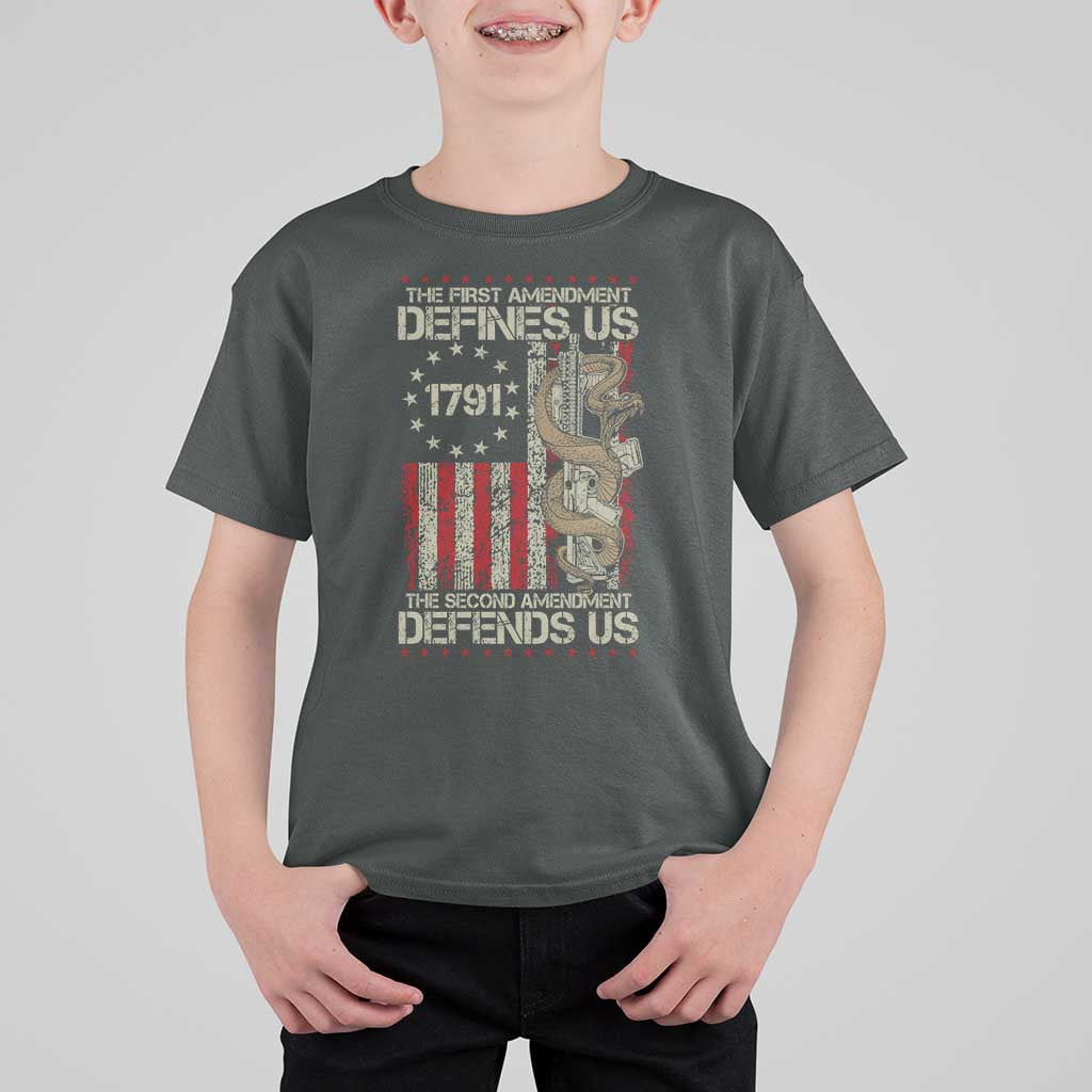 The First Amendment Defines Us The Second Defend Us T Shirt For Kid Vintage American Flag - Wonder Print Shop