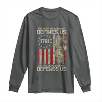The First Amendment Defines Us The Second Defend Us Long Sleeve Shirt Vintage American Flag - Wonder Print Shop