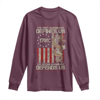 The First Amendment Defines Us The Second Defend Us Long Sleeve Shirt Vintage American Flag - Wonder Print Shop