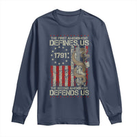 The First Amendment Defines Us The Second Defend Us Long Sleeve Shirt Vintage American Flag - Wonder Print Shop