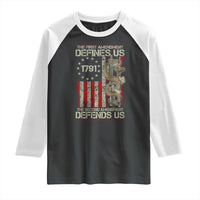 The First Amendment Defines Us The Second Defend Us Raglan Shirt Vintage American Flag - Wonder Print Shop