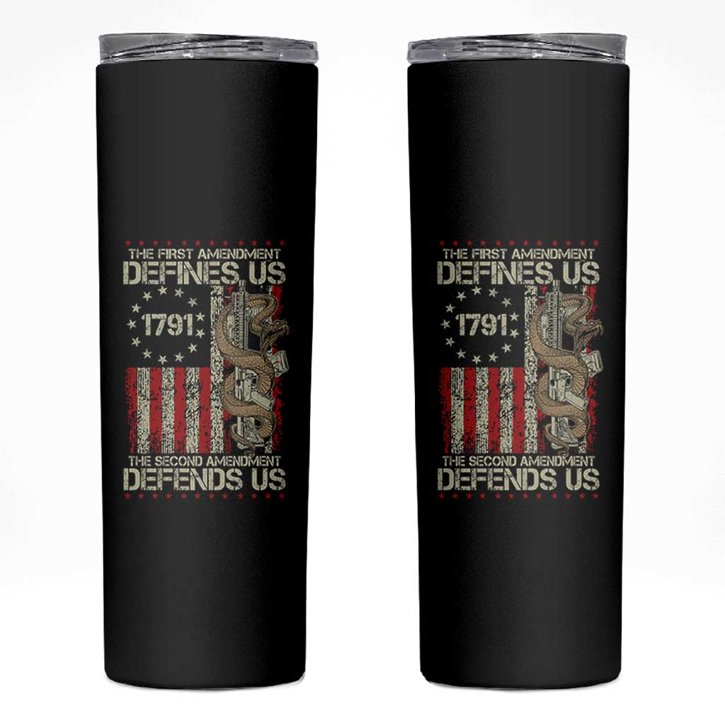 The First Amendment Defines Us The Second Defend Us Skinny Tumbler Vintage American Flag - Wonder Print Shop