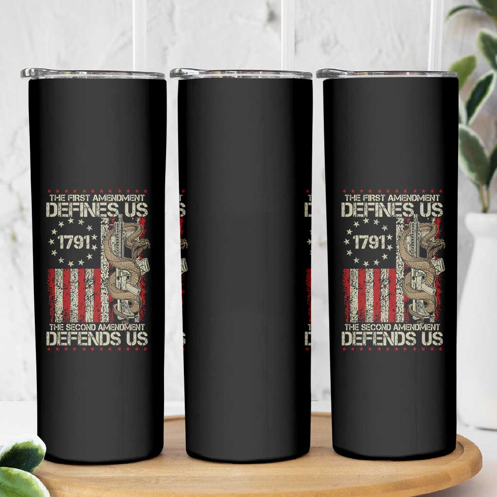 The First Amendment Defines Us The Second Defend Us Skinny Tumbler Vintage American Flag - Wonder Print Shop