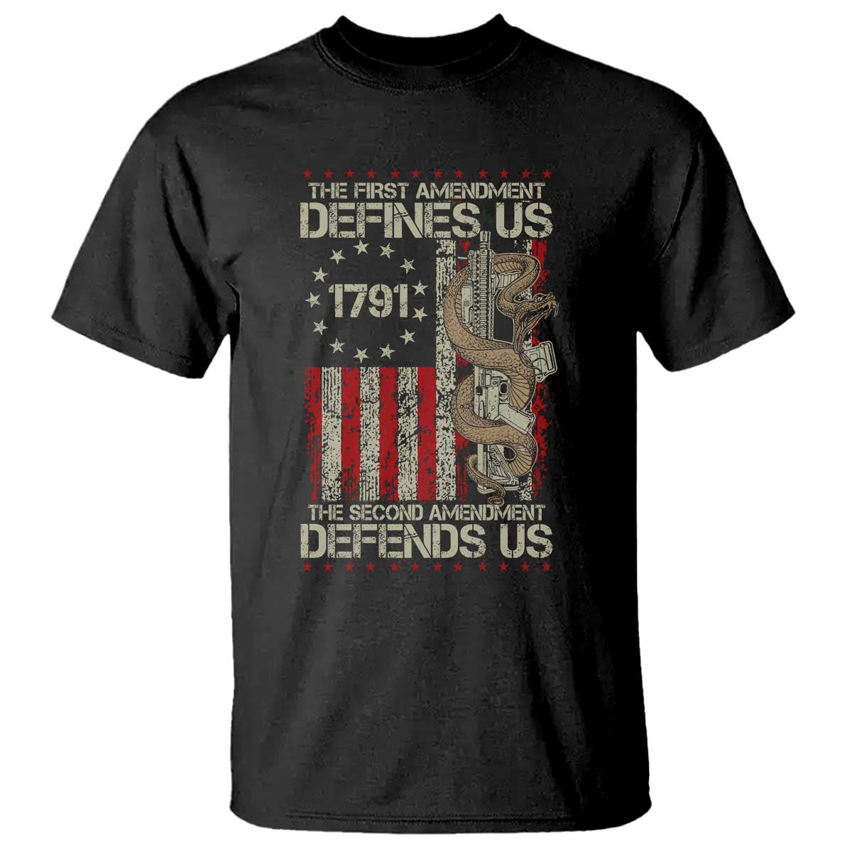 The First Amendment Defines Us The Second Defend Us T Shirt Vintage American Flag - Wonder Print Shop