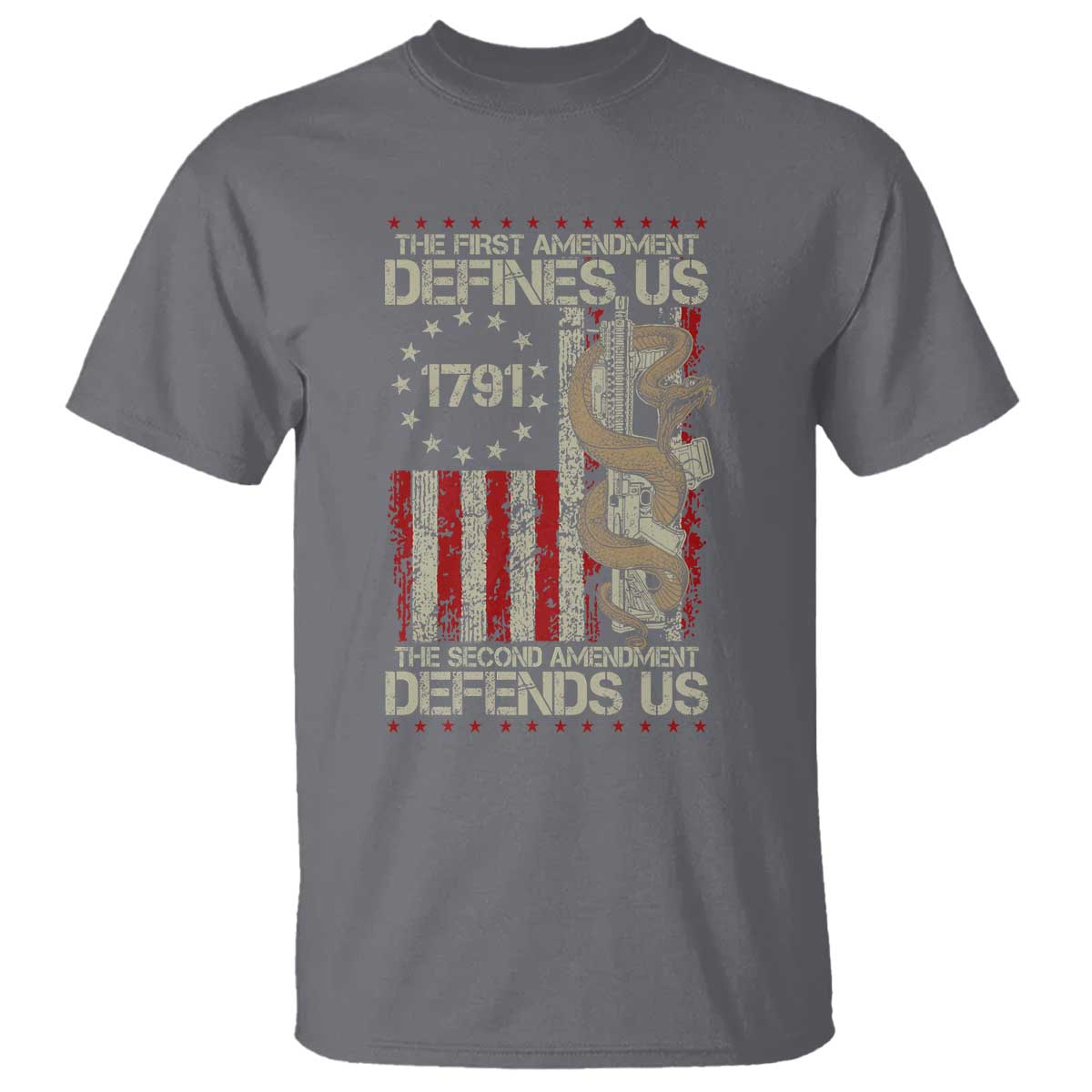 The First Amendment Defines Us The Second Defend Us T Shirt Vintage American Flag - Wonder Print Shop