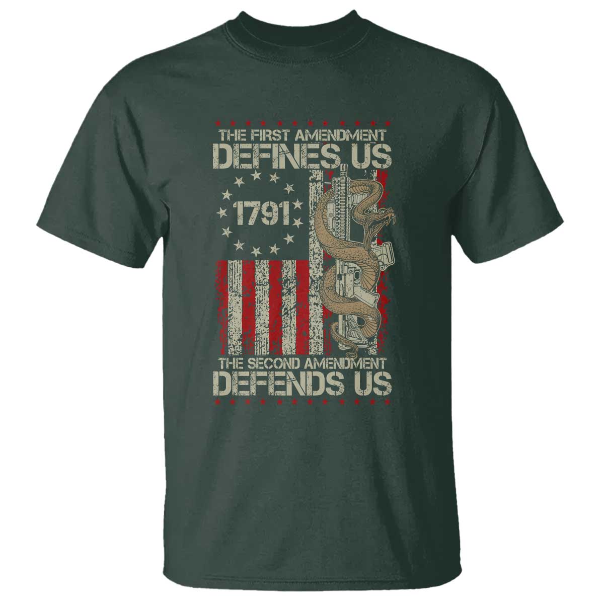 The First Amendment Defines Us The Second Defend Us T Shirt Vintage American Flag - Wonder Print Shop