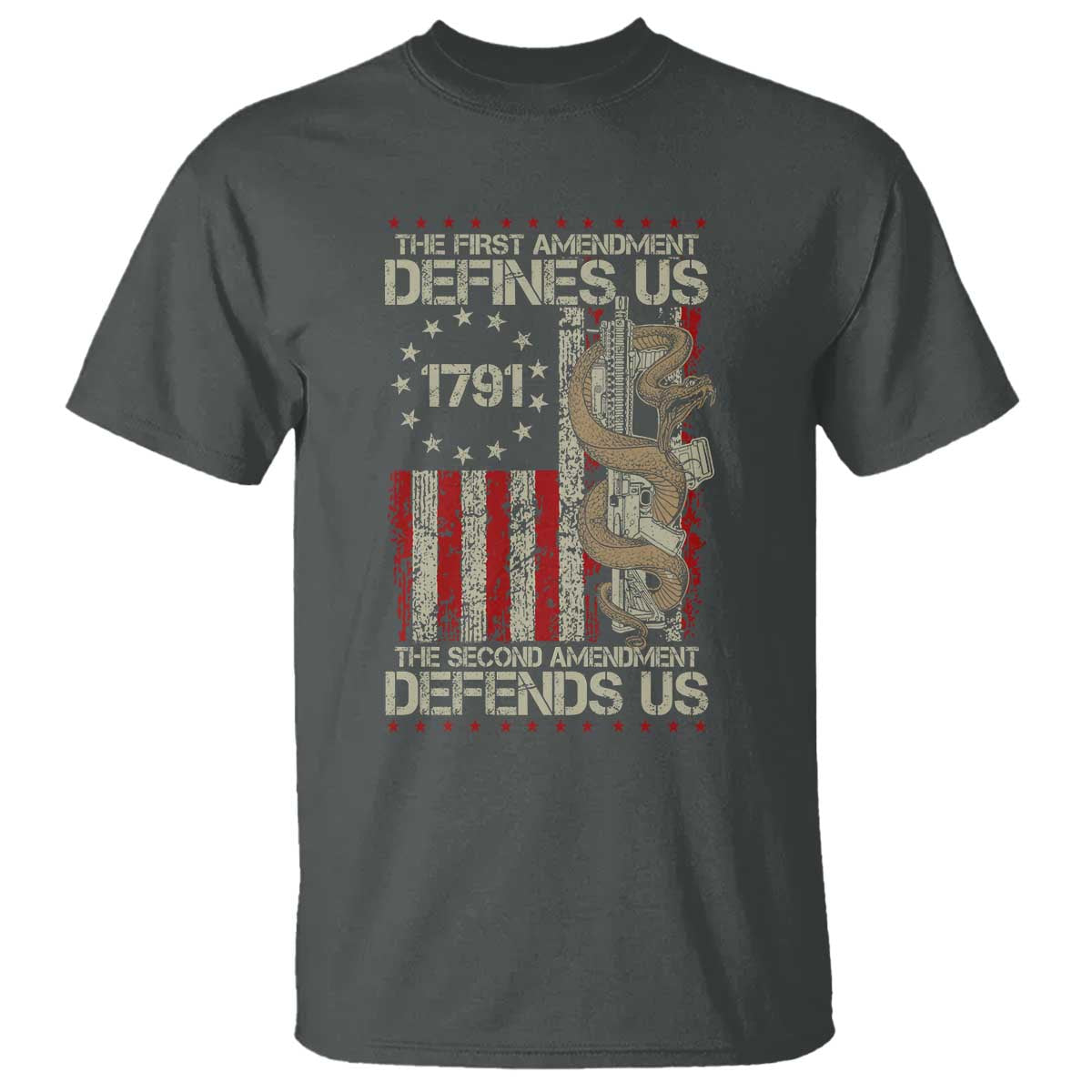 The First Amendment Defines Us The Second Defend Us T Shirt Vintage American Flag - Wonder Print Shop