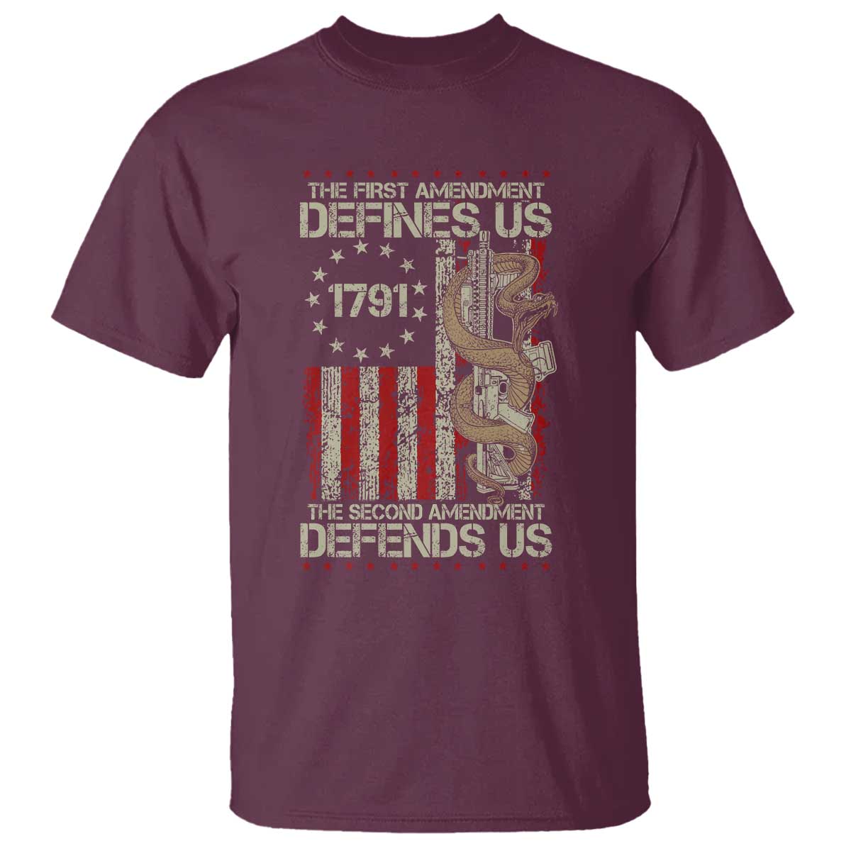 The First Amendment Defines Us The Second Defend Us T Shirt Vintage American Flag - Wonder Print Shop