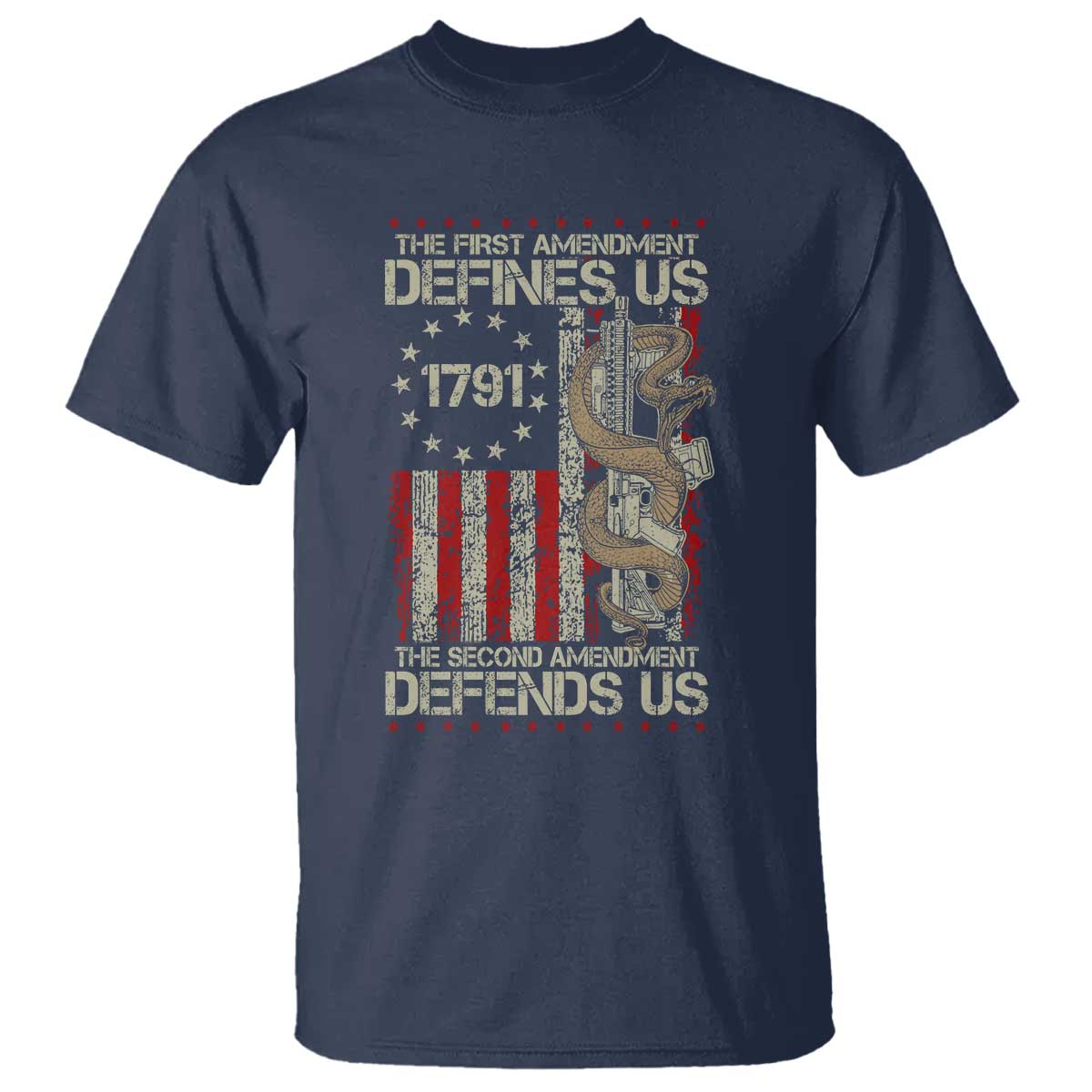 The First Amendment Defines Us The Second Defend Us T Shirt Vintage American Flag - Wonder Print Shop