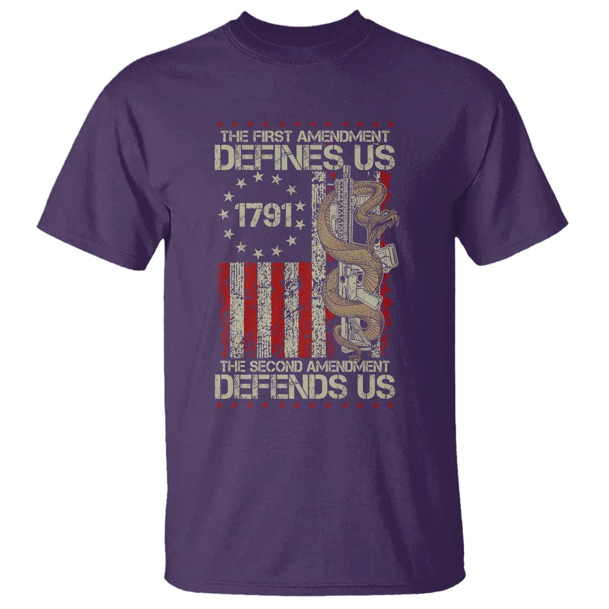 The First Amendment Defines Us The Second Defend Us T Shirt Vintage American Flag - Wonder Print Shop
