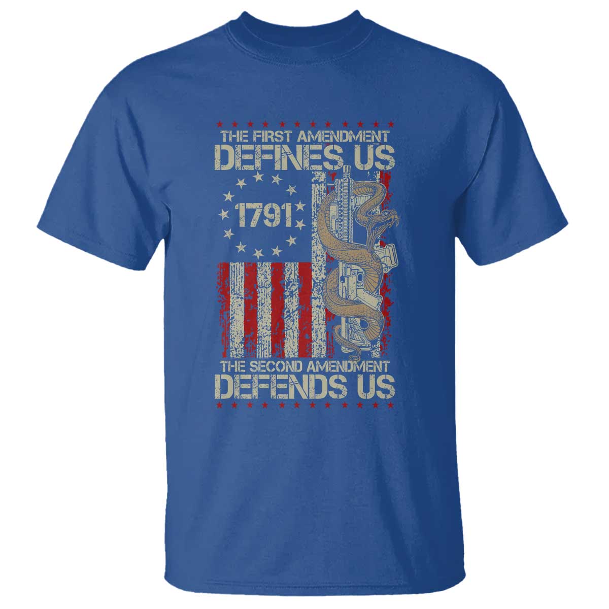 The First Amendment Defines Us The Second Defend Us T Shirt Vintage American Flag - Wonder Print Shop
