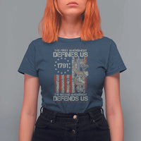 The First Amendment Defines Us The Second Defend Us T Shirt For Women Vintage American Flag - Wonder Print Shop