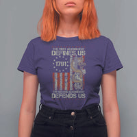 The First Amendment Defines Us The Second Defend Us T Shirt For Women Vintage American Flag - Wonder Print Shop