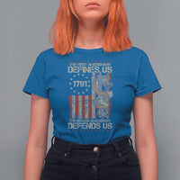 The First Amendment Defines Us The Second Defend Us T Shirt For Women Vintage American Flag - Wonder Print Shop