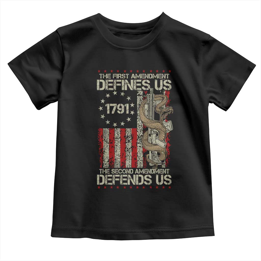 The First Amendment Defines Us The Second Defend Us Toddler T Shirt Vintage American Flag - Wonder Print Shop
