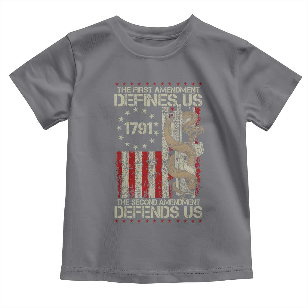 The First Amendment Defines Us The Second Defend Us Toddler T Shirt Vintage American Flag - Wonder Print Shop