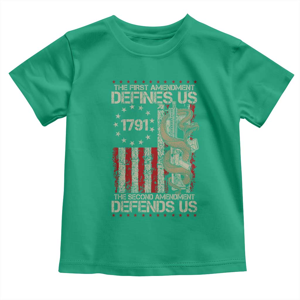 The First Amendment Defines Us The Second Defend Us Toddler T Shirt Vintage American Flag - Wonder Print Shop