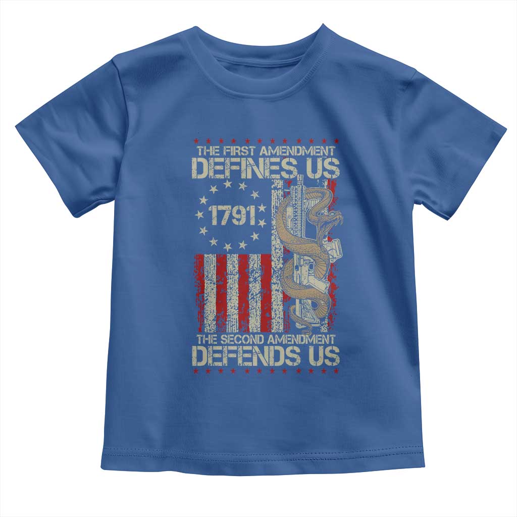 The First Amendment Defines Us The Second Defend Us Toddler T Shirt Vintage American Flag - Wonder Print Shop
