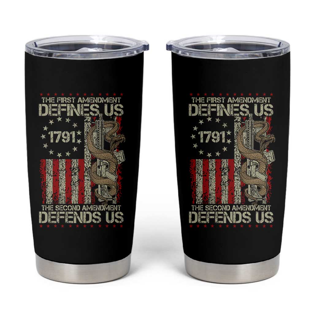 The First Amendment Defines Us The Second Defend Us Tumbler Cup Vintage American Flag - Wonder Print Shop