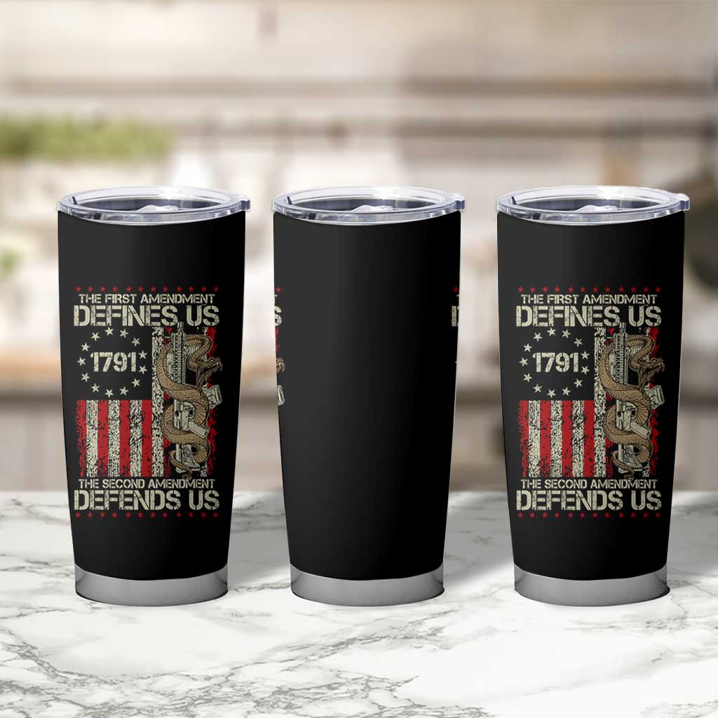 The First Amendment Defines Us The Second Defend Us Tumbler Cup Vintage American Flag - Wonder Print Shop