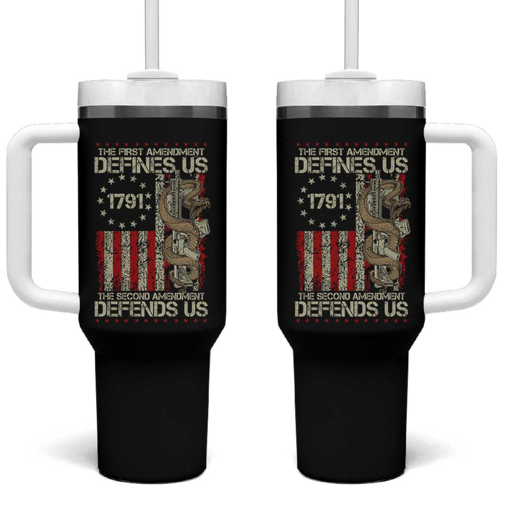 The First Amendment Defines Us The Second Defend Us Tumbler With Handle Vintage American Flag - Wonder Print Shop