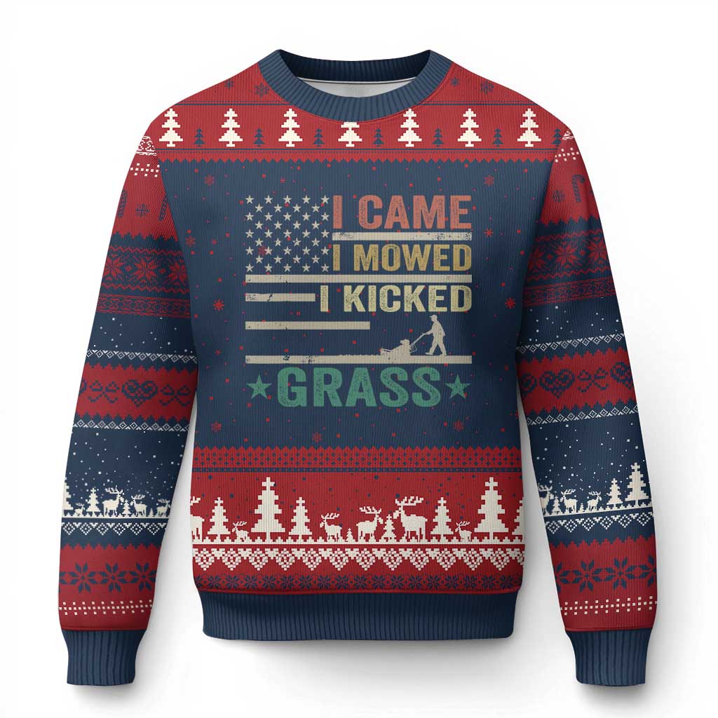 Funny I Came I Mowed I Kicked Grass Ugly Christmas Sweater Lawn Mowing Gardener - Wonder Print Shop