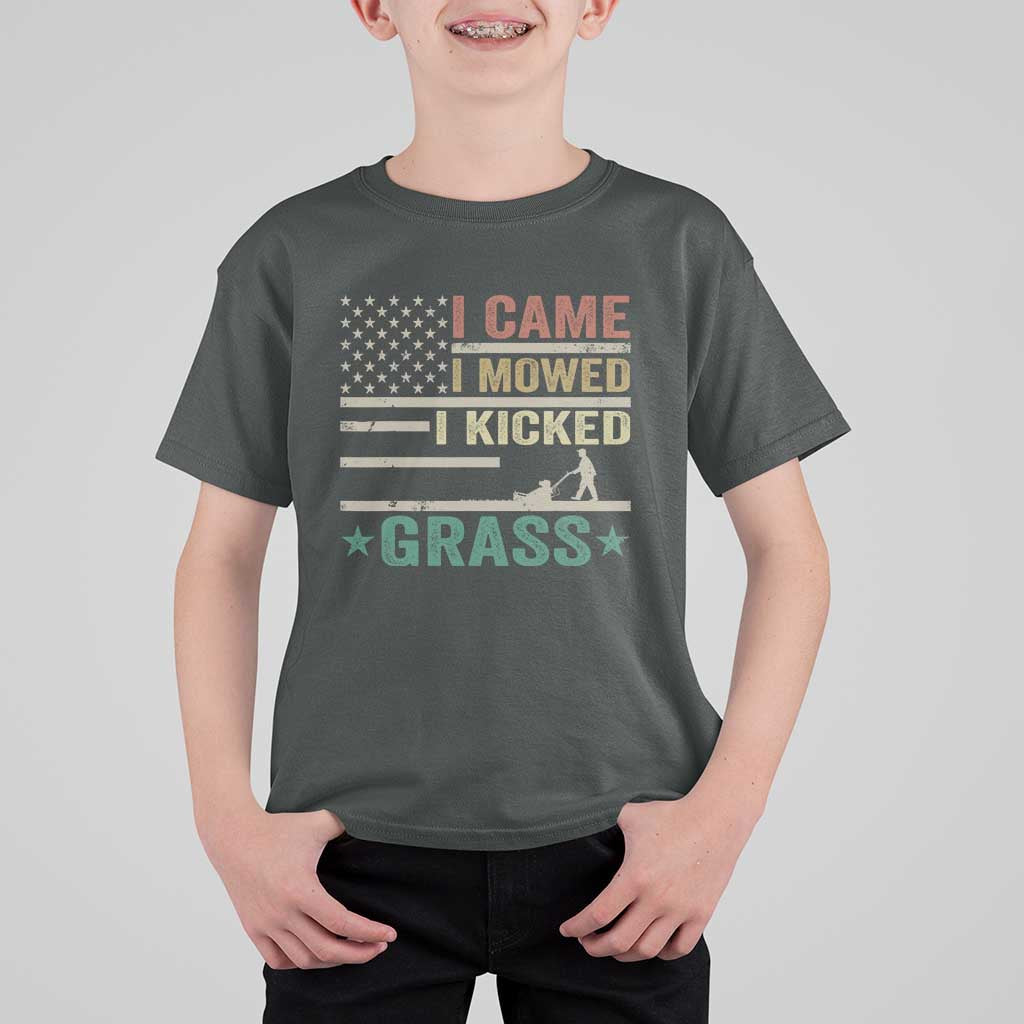 Funny I Came I Mowed I Kicked Grass T Shirt For Kid Lawn Mowing Gardener - Wonder Print Shop