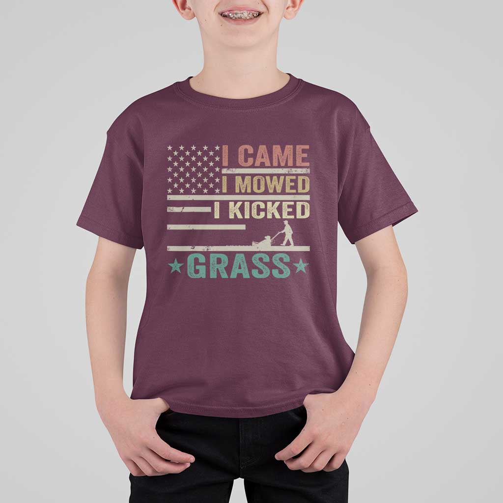 Funny I Came I Mowed I Kicked Grass T Shirt For Kid Lawn Mowing Gardener - Wonder Print Shop