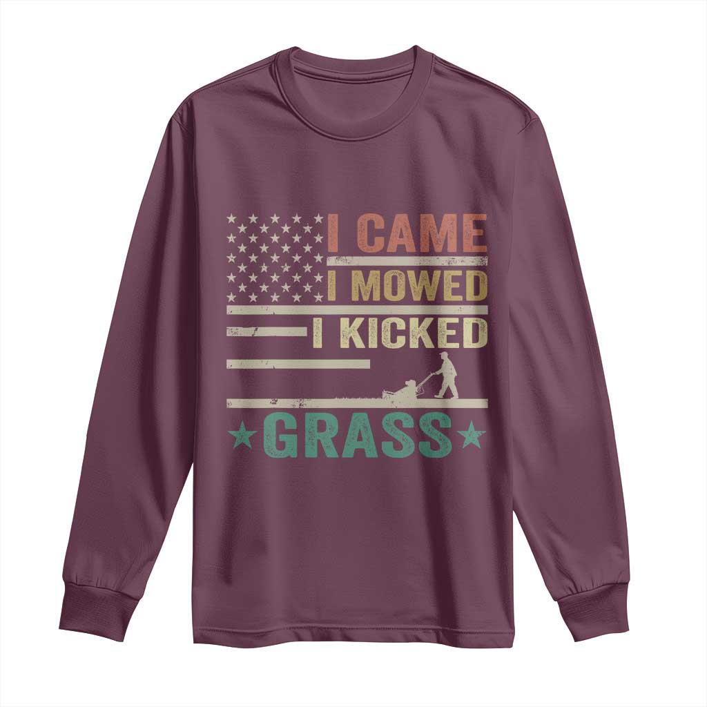 Funny I Came I Mowed I Kicked Grass Long Sleeve Shirt Lawn Mowing Gardener - Wonder Print Shop