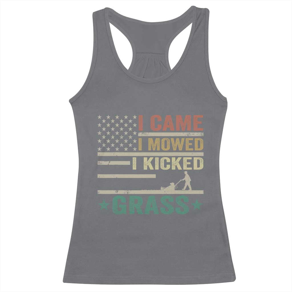 Funny I Came I Mowed I Kicked Grass Racerback Tank Top Lawn Mowing Gardener - Wonder Print Shop
