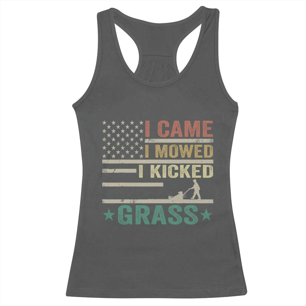 Funny I Came I Mowed I Kicked Grass Racerback Tank Top Lawn Mowing Gardener - Wonder Print Shop