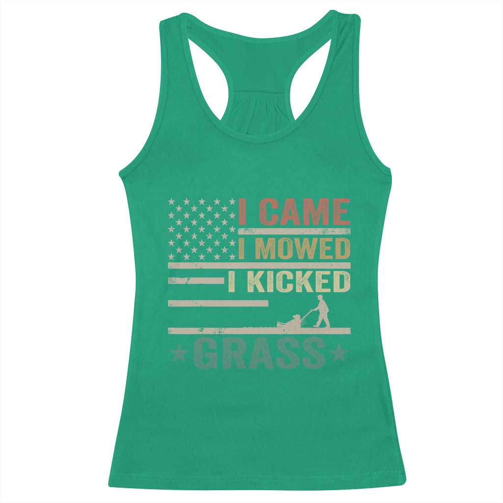 Funny I Came I Mowed I Kicked Grass Racerback Tank Top Lawn Mowing Gardener - Wonder Print Shop