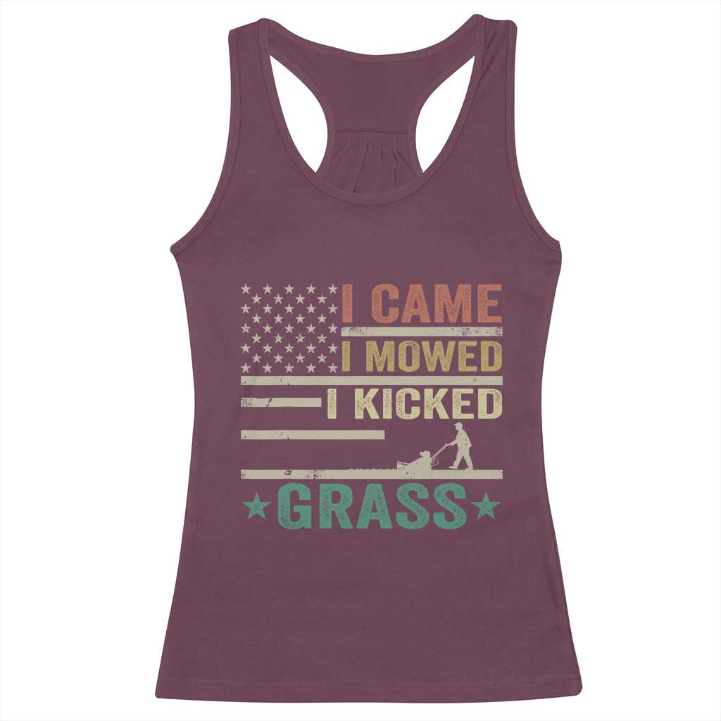 Funny I Came I Mowed I Kicked Grass Racerback Tank Top Lawn Mowing Gardener - Wonder Print Shop